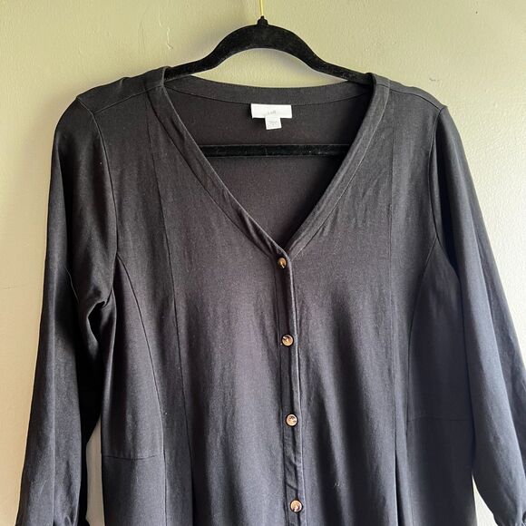 J. Jill Black Button Down Shirt Dress Stretch Casual Modest Length - Small - Picture 2 of 7